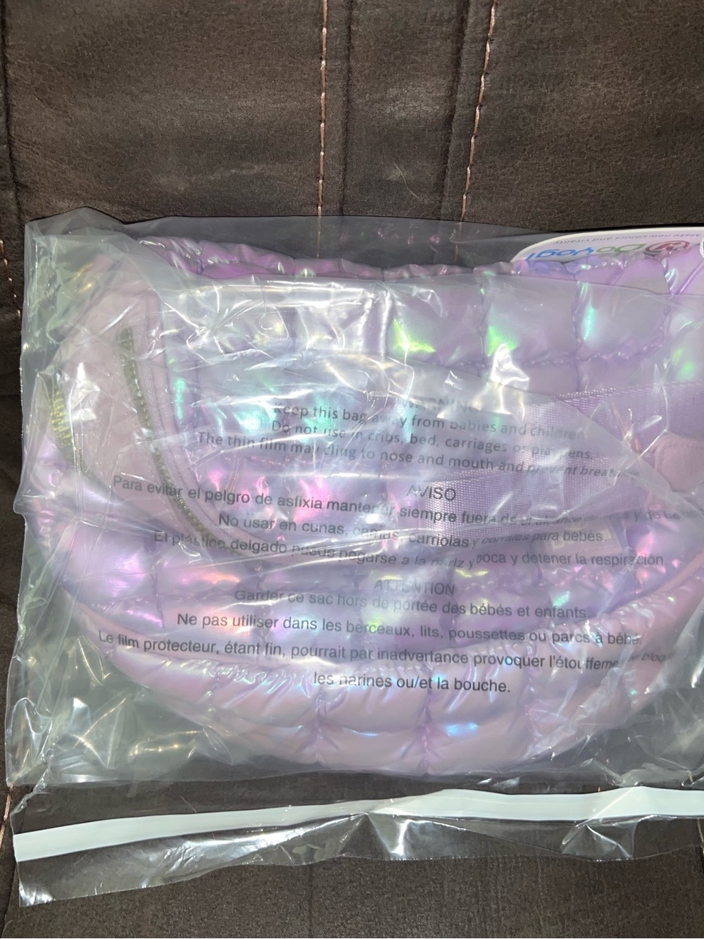 Iridescent Purple Quilted Crossbody Bag